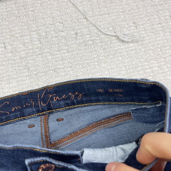 Y2K GUESS 1981 Skinny Jeans Women 29 Dark Wash Blue Pocket Logo Button Fly - Picture 4 of 9